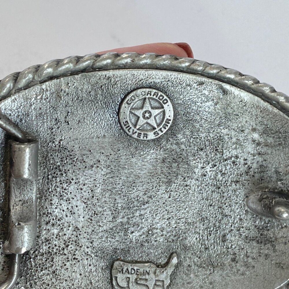 Rodeo Rider Colorado Silver Star Bucking Bronco USA Pewter Copper Belt Buckle - Picture 5 of 8